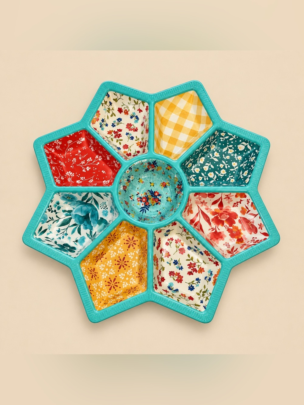 The Pioneer Woman Patchwork Medley Melamine Divided Star Serve Tray